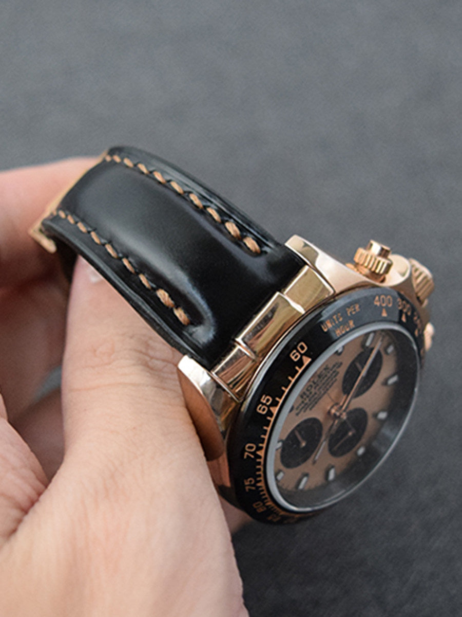 Handmade Cowhide Watch Strap for Rolex Oyster Perpetual Submariner (Black/Green), Yacht-Master, and Daytona (Rainbow)