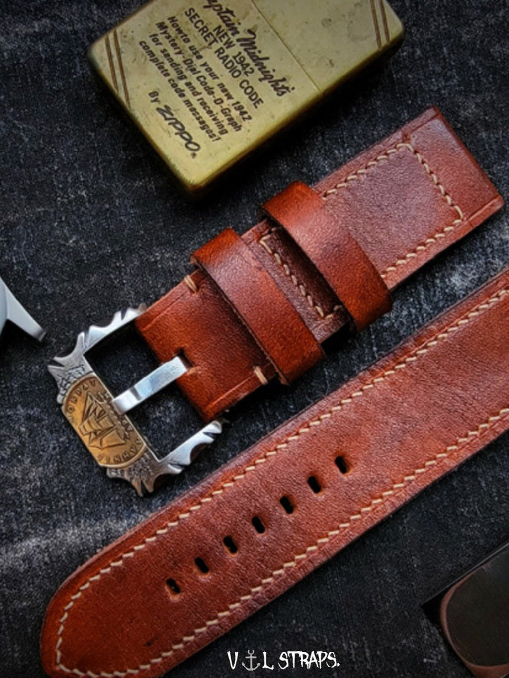 Handcrafted Custom Watch Strap - Vintage Battle-Worn American Style, Red-Brown Cowhide, Thickened, Soft & Durable, Pin Buckle