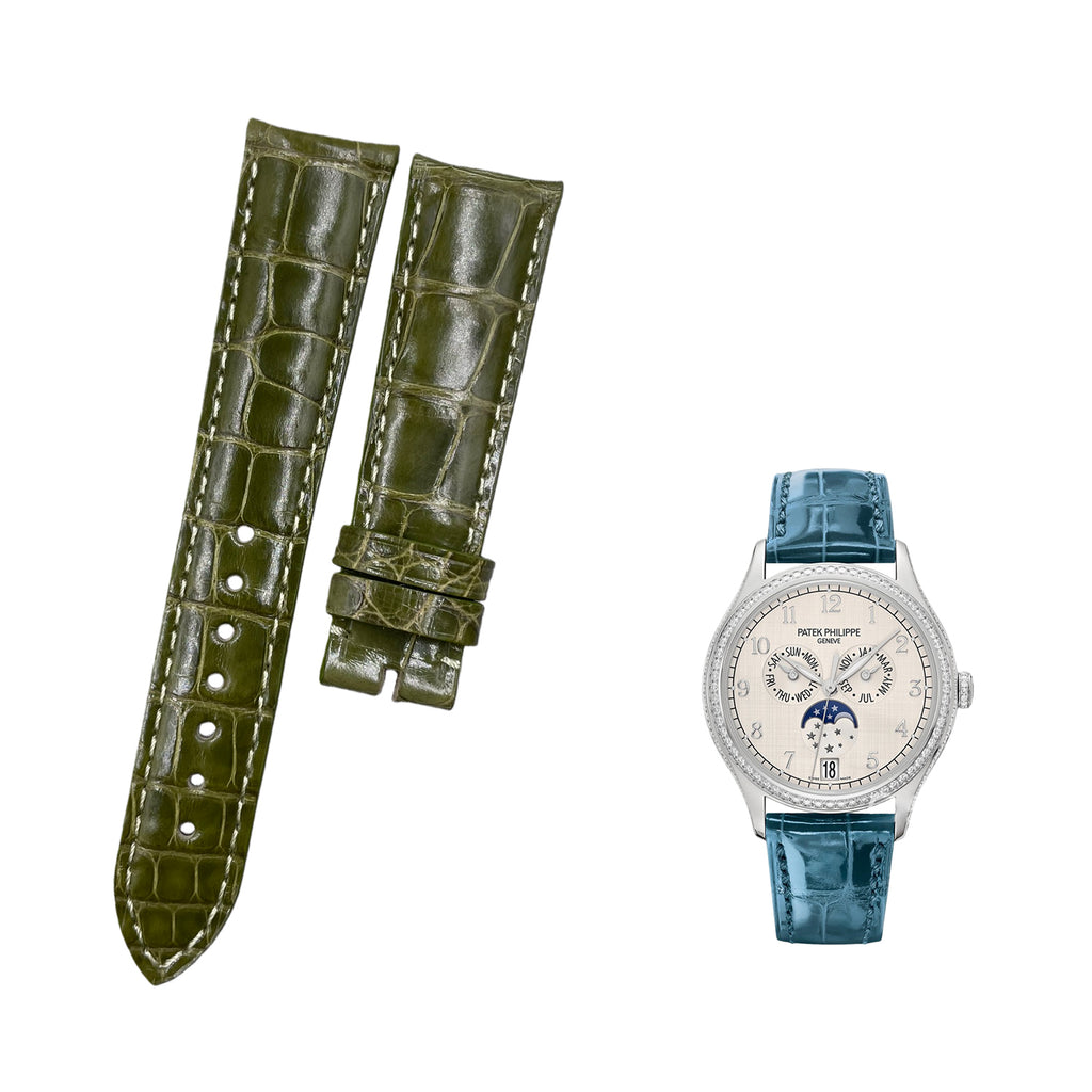 Custom Handcrafted OLIVE GREEN ALLIGATOR Leather Strap for Patek Philippe Complications Collection 4947G