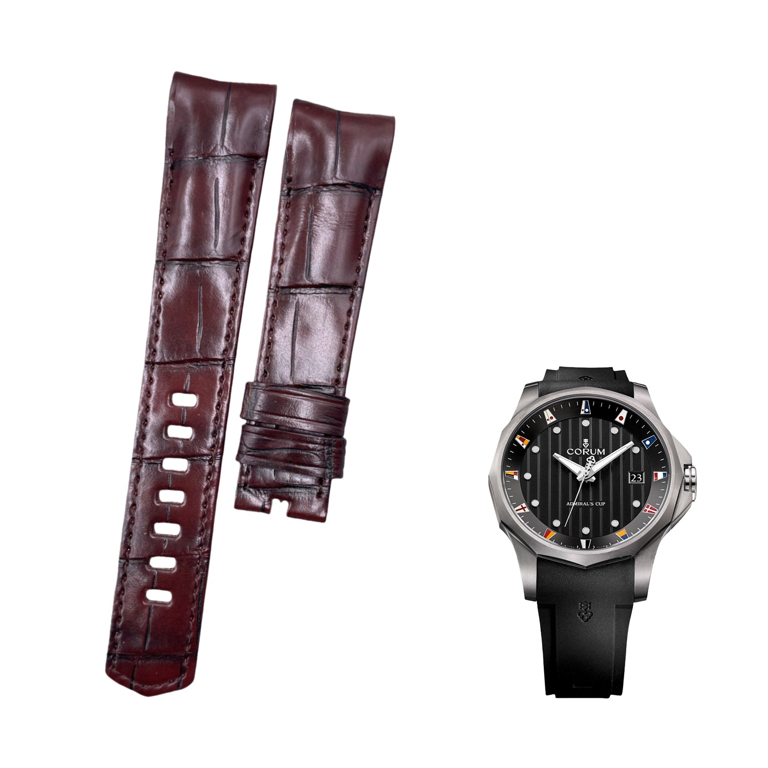 Custom Handmade Brown Alligator Leather Watch Strap with Buckle for Ulysse Nardin Bubble Series
