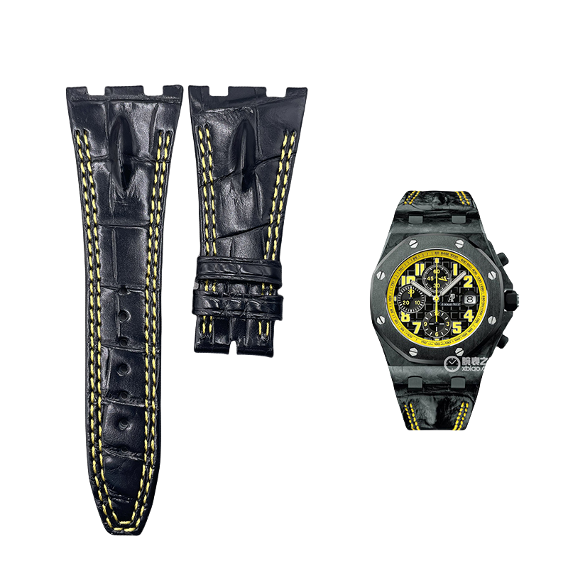 Compatible with Audemars Piguet Royal Oak Offshore 26176, black ALLIGATOR leather watch strap for men, 28mm