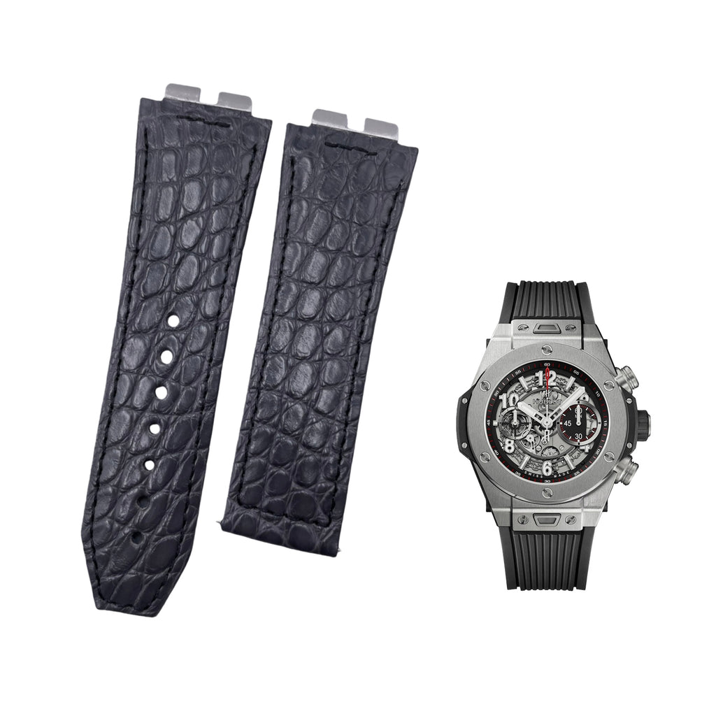 Compatible with Hublot Big Bang 411 Round Pattern ALLIGATOR Strap Handmade Custom Genuine Leather Folding Strap