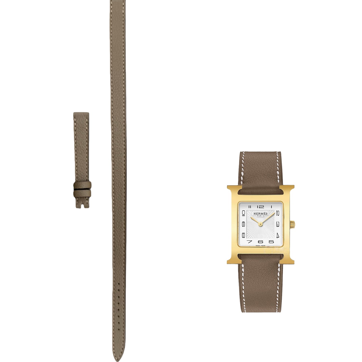 Custom Handcrafted Double-Wrap ELEPHANT GREY PALM-GRAINED COW LEATHER Strap for Hermès