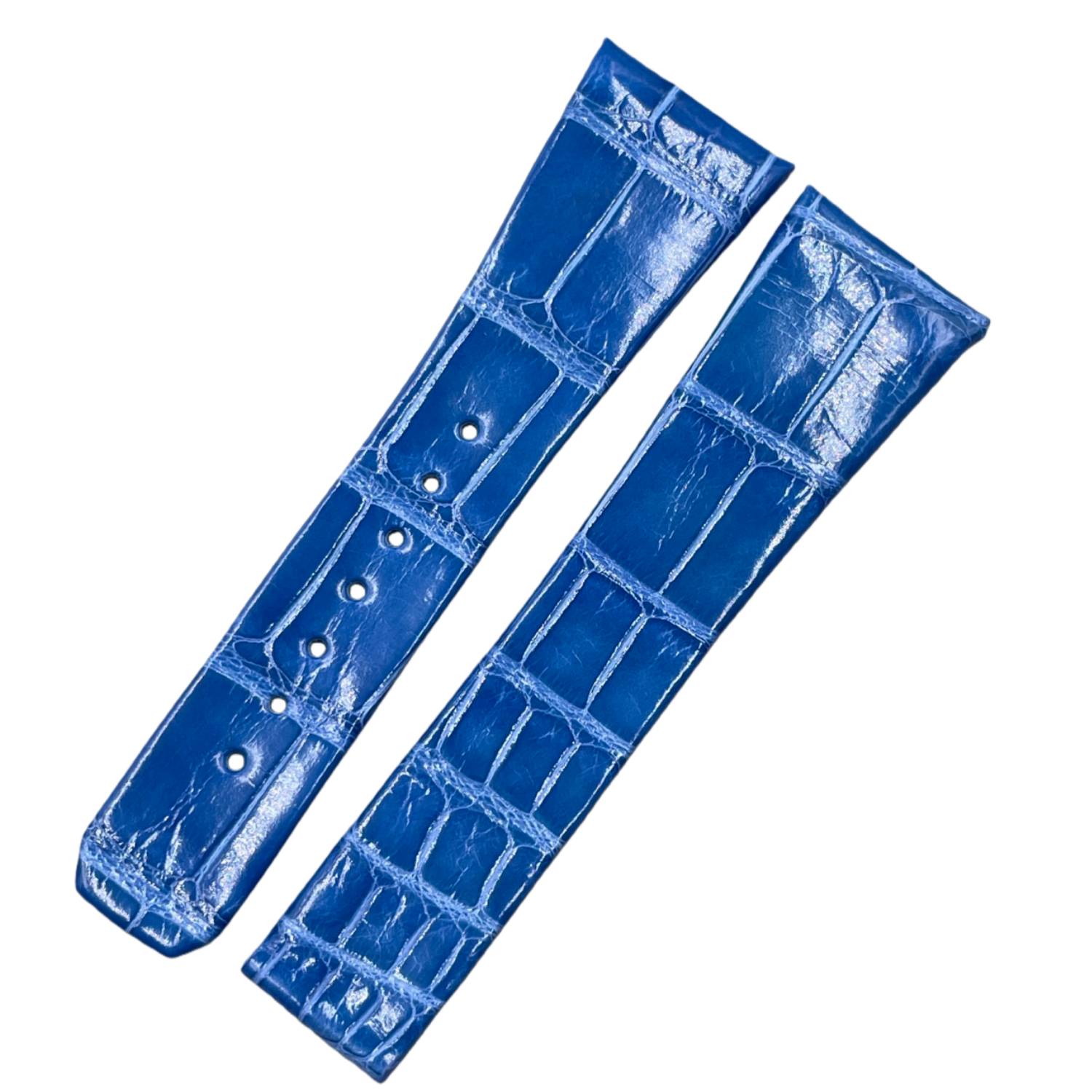 Custom Handcrafted ALLIGATOR Leather Strap for Omega Constellation De Ville Manhattan - High-Gloss 1202.30.00 Blue Double-Sided