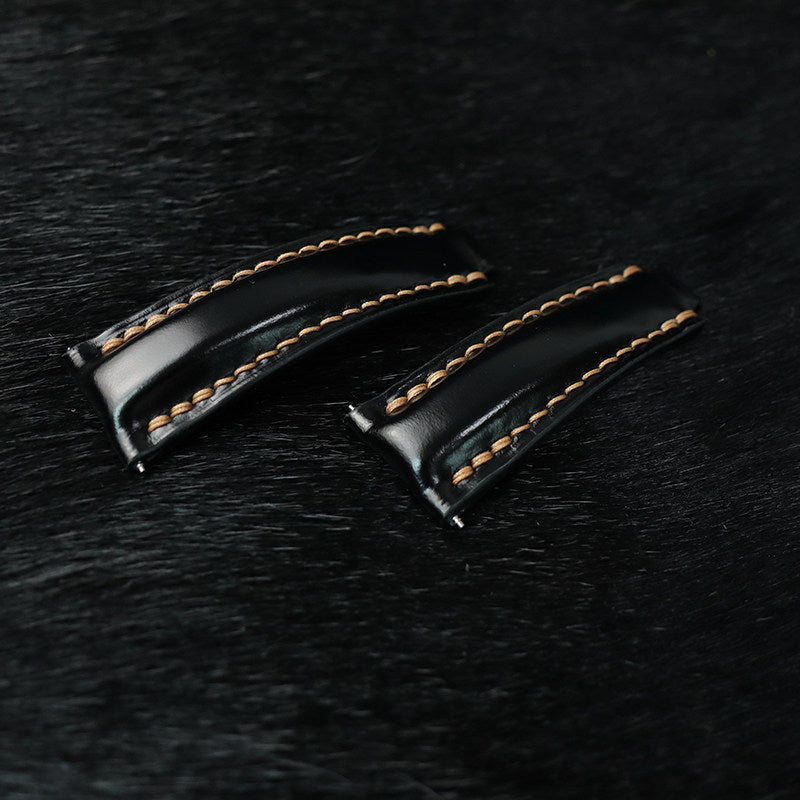 Handmade Cowhide Watch Strap for Rolex Oyster Perpetual Submariner (Black/Green), Yacht-Master, and Daytona (Rainbow)