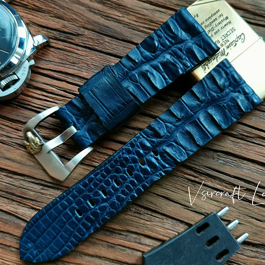 Custom Crocodile Backbone & Tail Leather Watch Strap - Personalized Design, Sweat-Resistant, Premium Pin Buckle