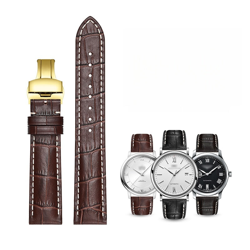Genuine leather watch strap for men, first-layer cowhide, butterfly buckle, fits Tissot, Seiko, FIYTA, Longines