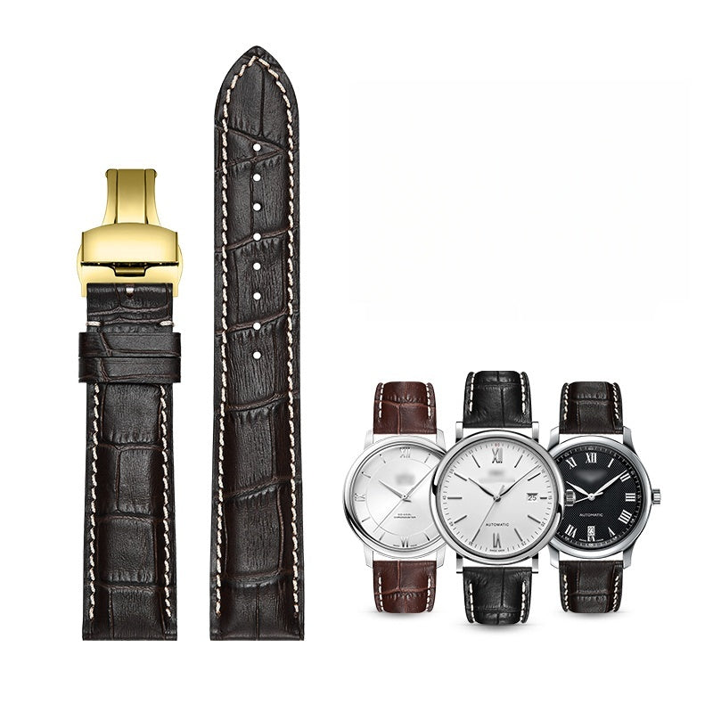 Genuine leather watch strap for men, first-layer cowhide, butterfly buckle, fits Tissot, Seiko, FIYTA, Longines