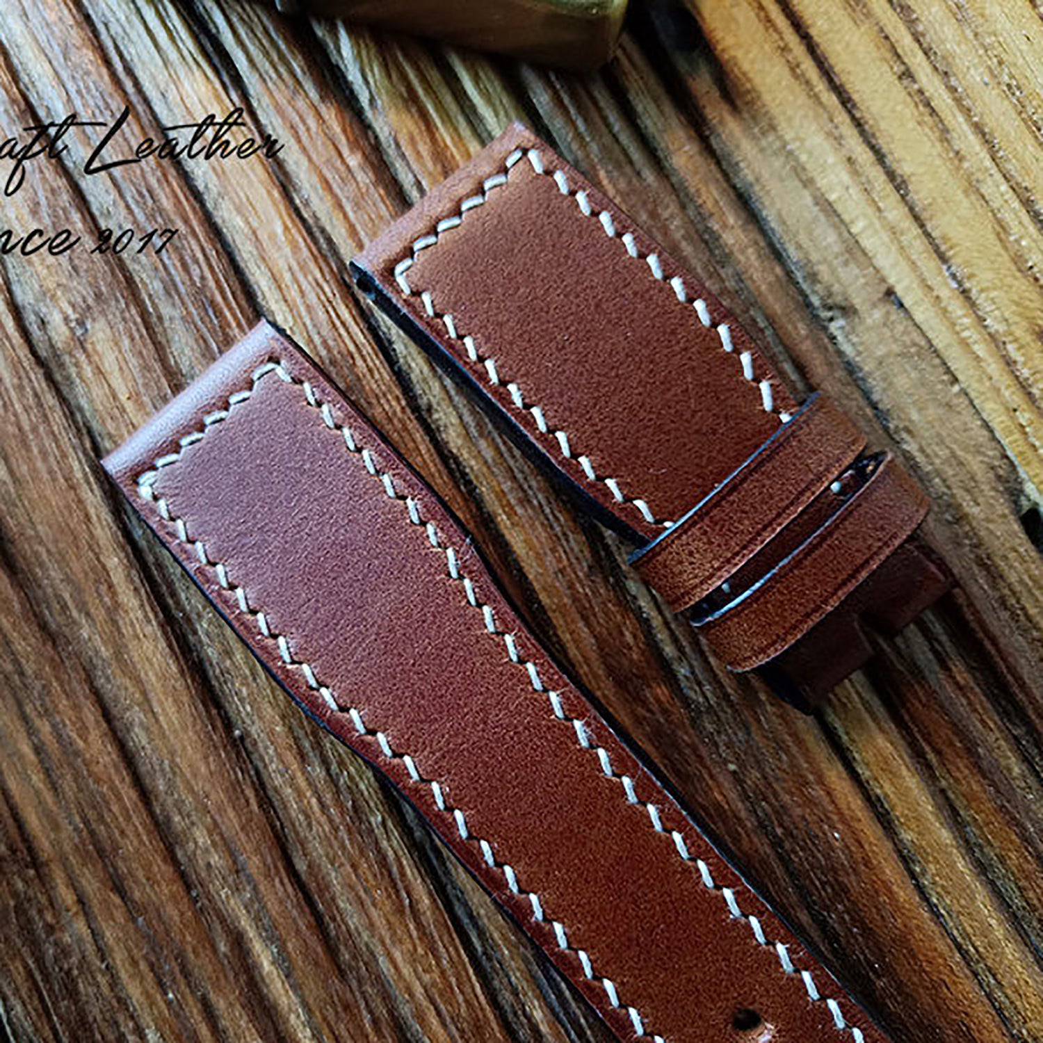 Handmade Custom Italian Cowhide Leather Watch Strap - Compatible with Pilot, Portuguese, Spitfire (Blue Pin Buckle)