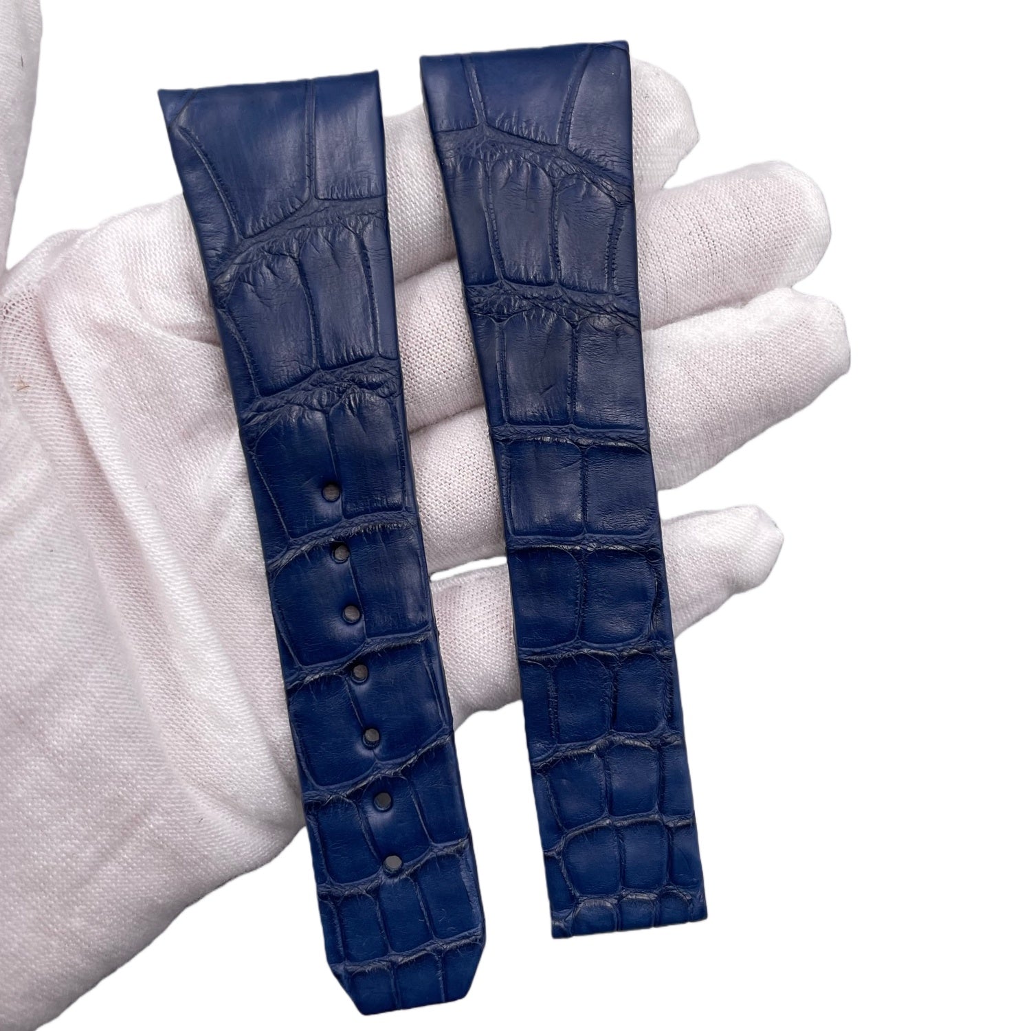 Custom Handcrafted ALLIGATOR Leather Strap for Omega Constellation De Ville Manhattan - High-Gloss 1202.30.00 Blue Double-Sided