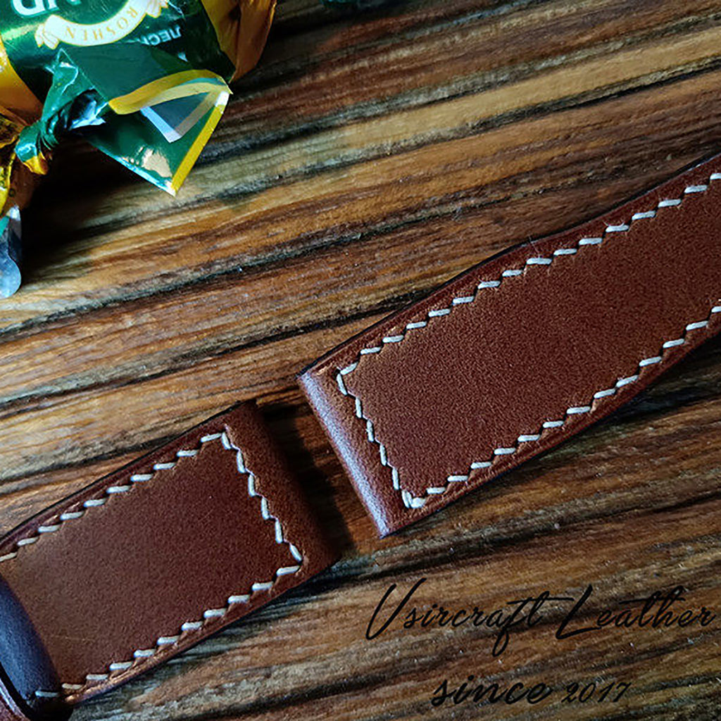 Handmade Custom Italian Cowhide Leather Watch Strap - Compatible with Pilot, Portuguese, Spitfire (Blue Pin Buckle)