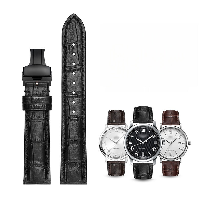 Genuine leather watch strap for men, first-layer cowhide, butterfly buckle, fits Tissot, Seiko, FIYTA, Longines