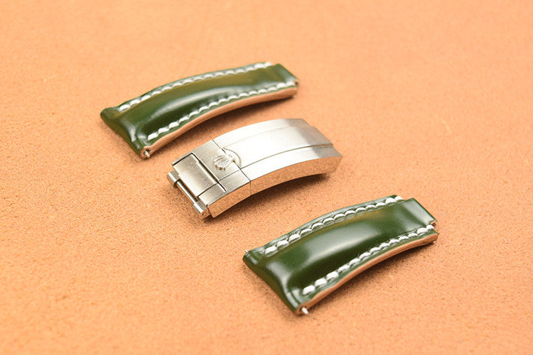 Handmade Cowhide Watch Strap for Rolex Oyster Perpetual Submariner (Black/Green), Yacht-Master, and Daytona (Rainbow)