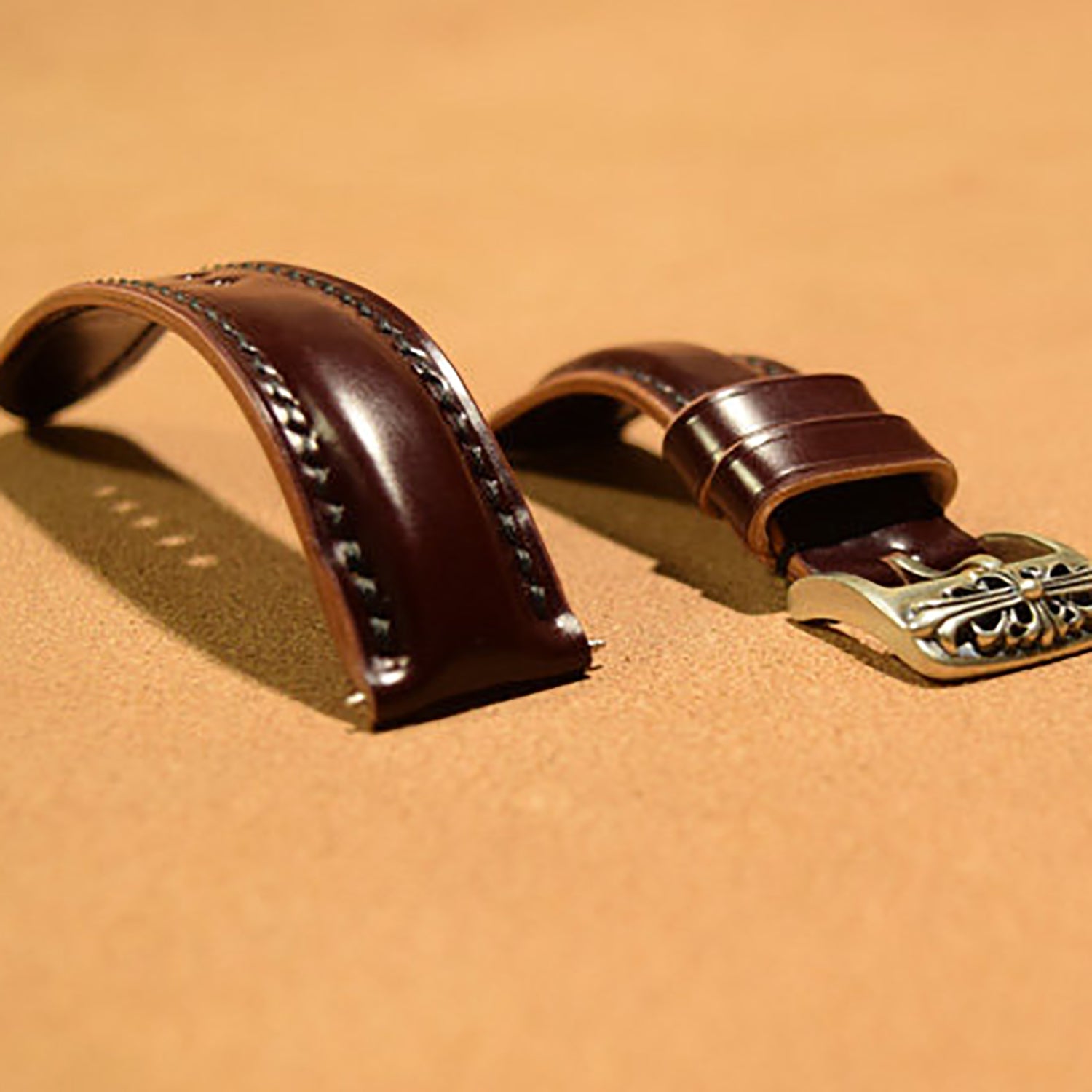 Compatible with Breitling & Tudor - Handmade Burgundy Horsehide Leather Watch Strap