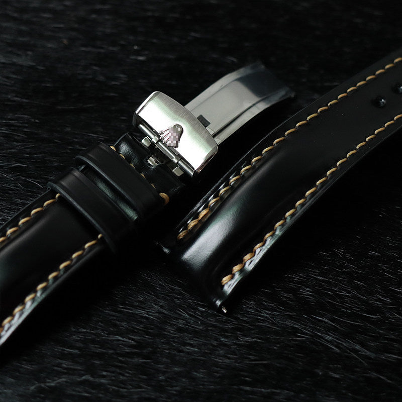 Horween Chromexcel Leather Watch Strap - Compatible with Rolex Yacht-Master, Submariner (Black/Green), Explorer, and Rainbow Daytona