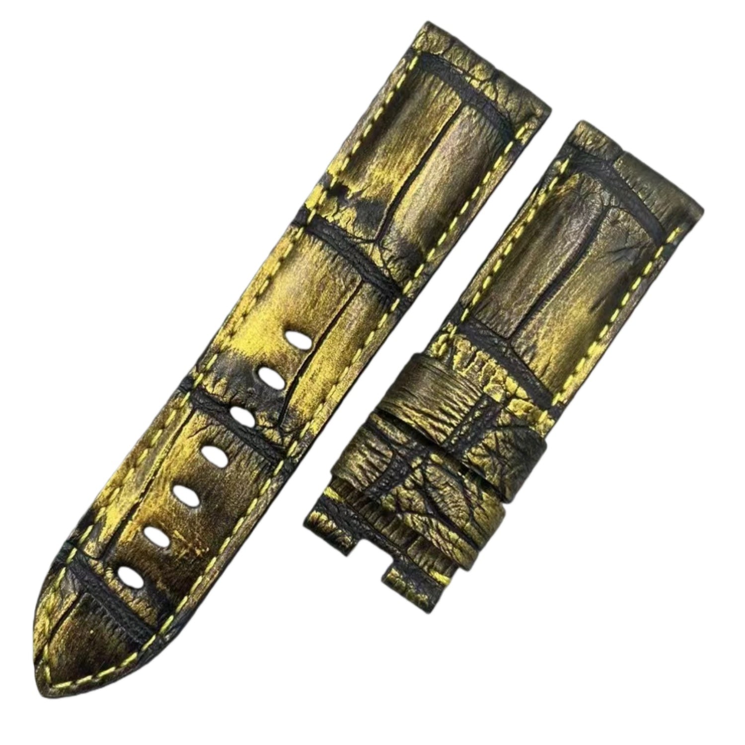 Fits Rolex Daytona Submariner Cellini and Panerai Ferrari Scuderia Flyback FER00014 Series Black Gold ALLIGATOR Handmade Custom Genuine Leather Watch Strap