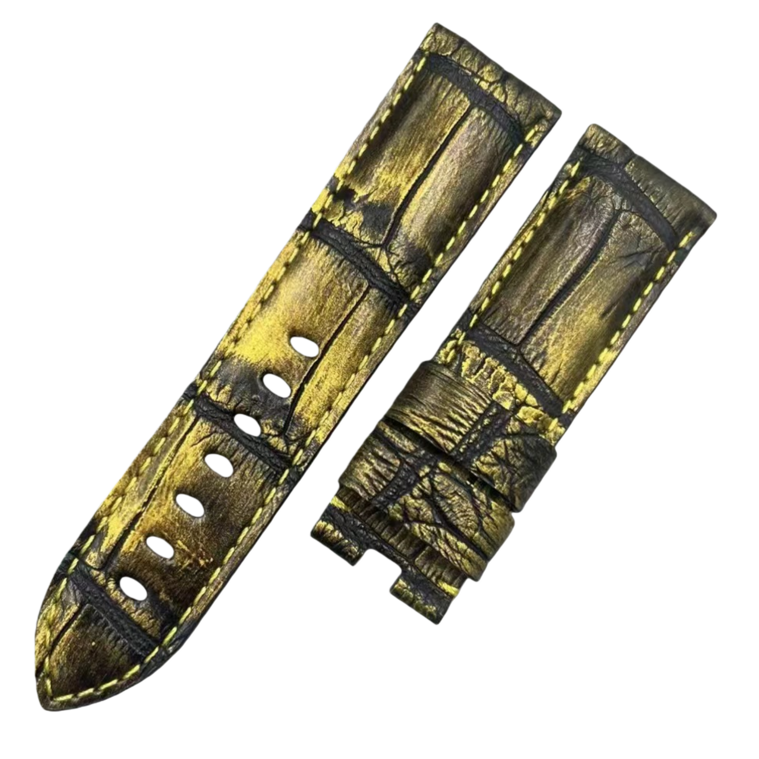 Fits Rolex Daytona Submariner Cellini and Panerai Ferrari Scuderia Flyback FER00014 Series Black Gold ALLIGATOR Handmade Custom Genuine Leather Watch Strap