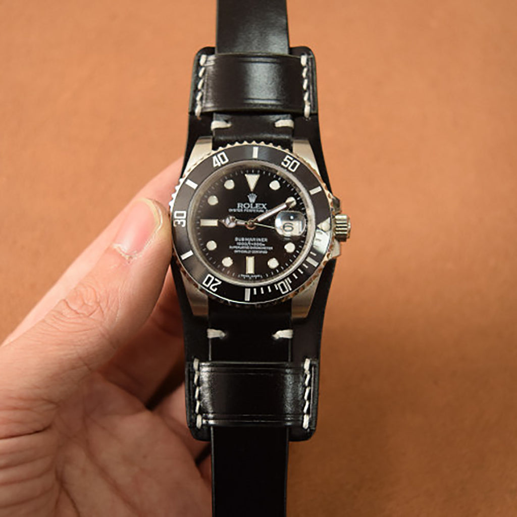 New Year Double-Sided Horsehide Leather Watch Strap - Minimalist Design, Retro Style, Handcrafted with Precision