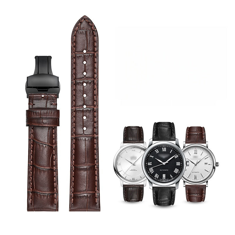 Genuine leather watch strap for men, first-layer cowhide, butterfly buckle, fits Tissot, Seiko, FIYTA, Longines