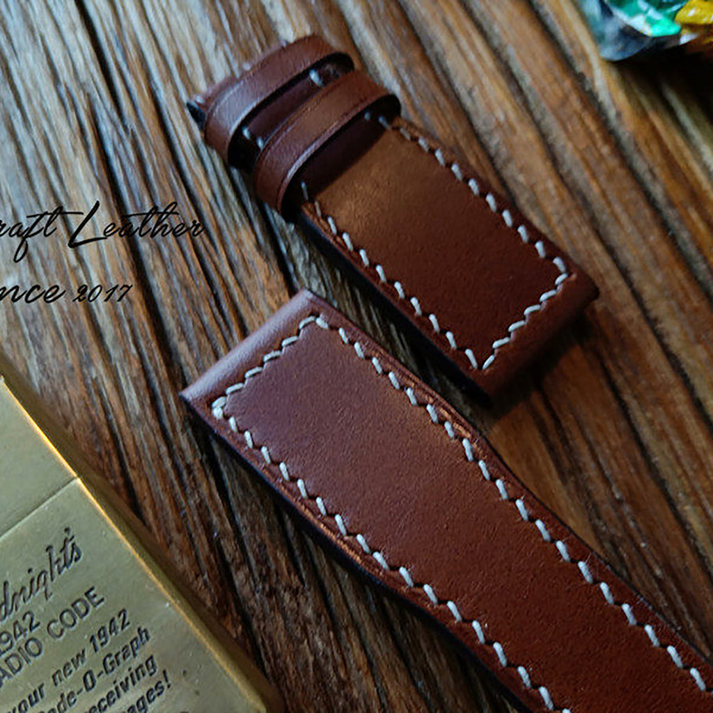Handmade Custom Italian Cowhide Leather Watch Strap - Compatible with Pilot, Portuguese, Spitfire (Blue Pin Buckle)