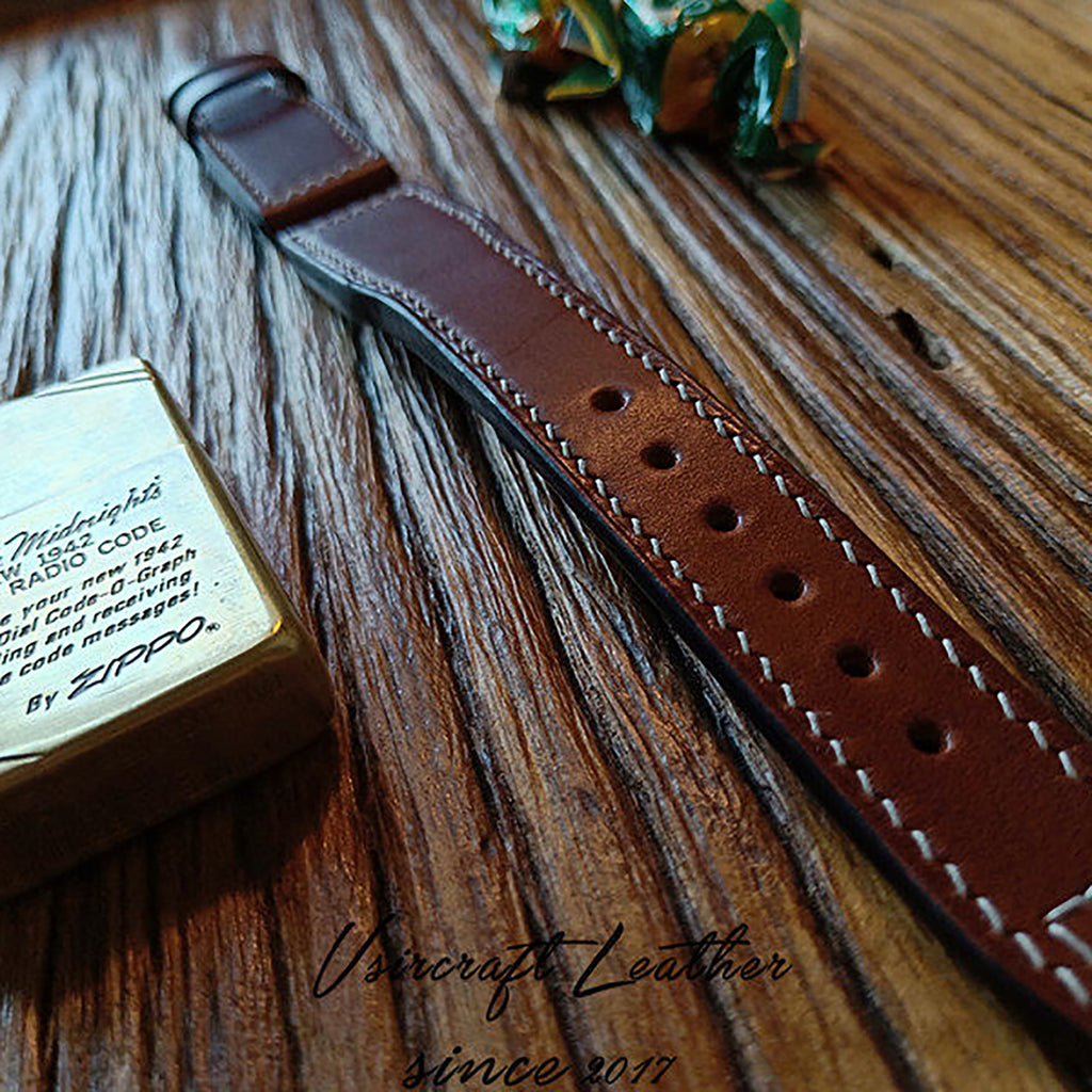 Handmade Custom Italian Cowhide Leather Watch Strap - Compatible with Pilot, Portuguese, Spitfire (Blue Pin Buckle)