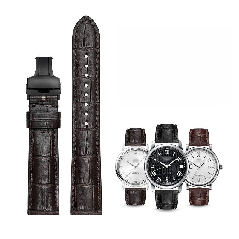 Genuine leather watch strap for men, first-layer cowhide, butterfly buckle, fits Tissot, Seiko, FIYTA, Longines