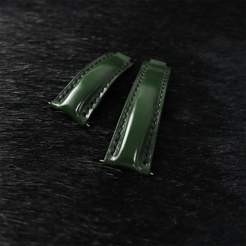 Handmade Cowhide Watch Strap for Rolex Oyster Perpetual Submariner (Black/Green), Yacht-Master, and Daytona (Rainbow)
