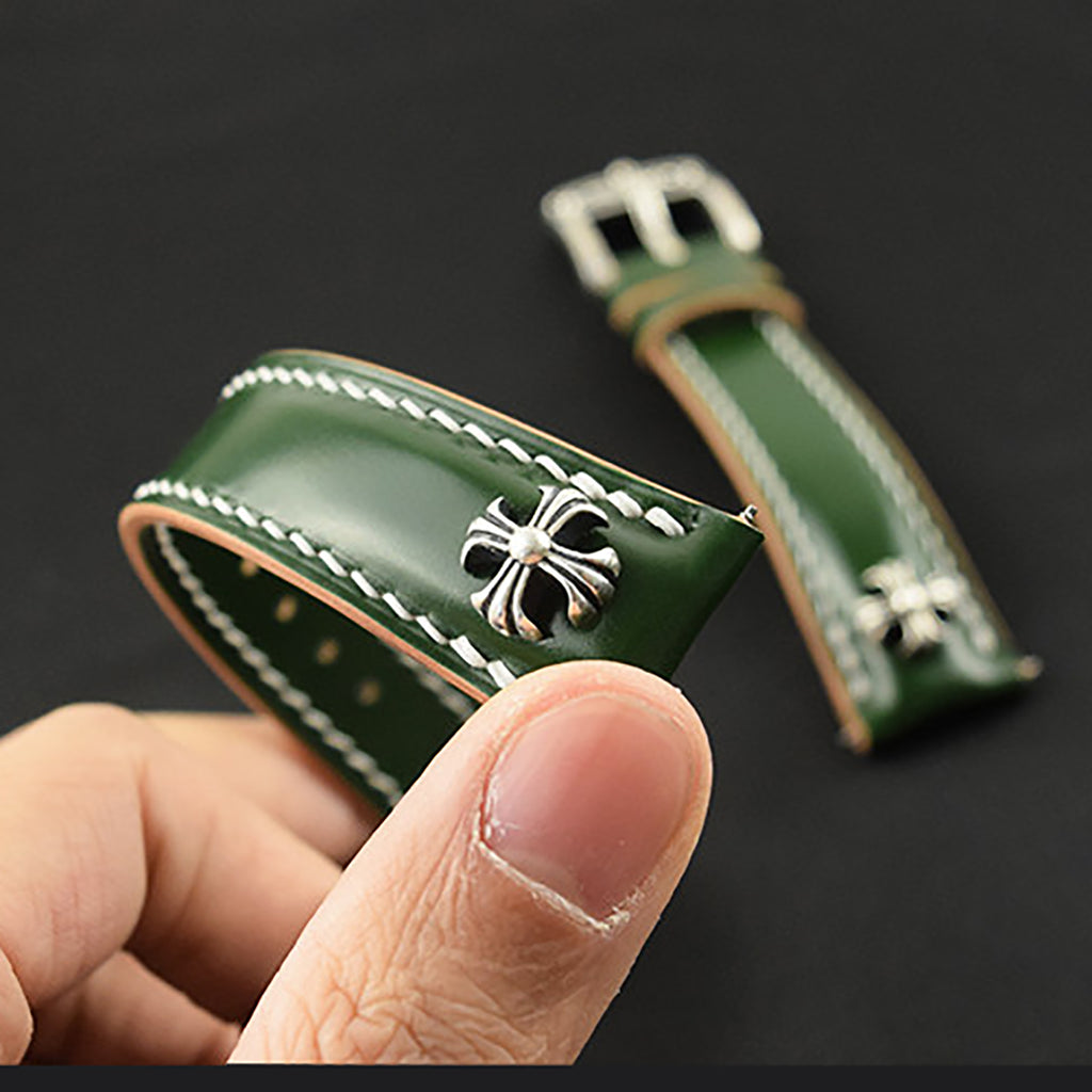 Handcrafted Horsehide Leather Watch Strap with Silver-Tone Hardware for Panerai Watches - Vintage & Premium Aesthetic