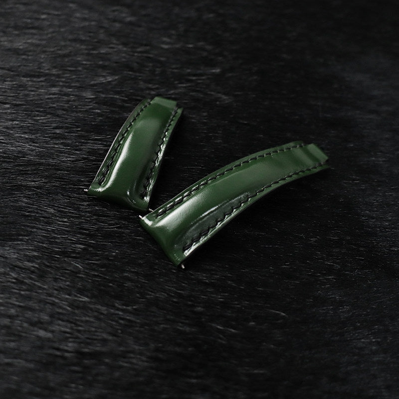 Handmade Cowhide Watch Strap for Rolex Oyster Perpetual Submariner (Black/Green), Yacht-Master, and Daytona (Rainbow)