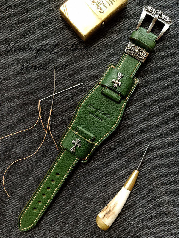 Handmade Custom Watch Strap - Italian Cowhide, Hypoallergenic Lining, Black Original Pin Buckle