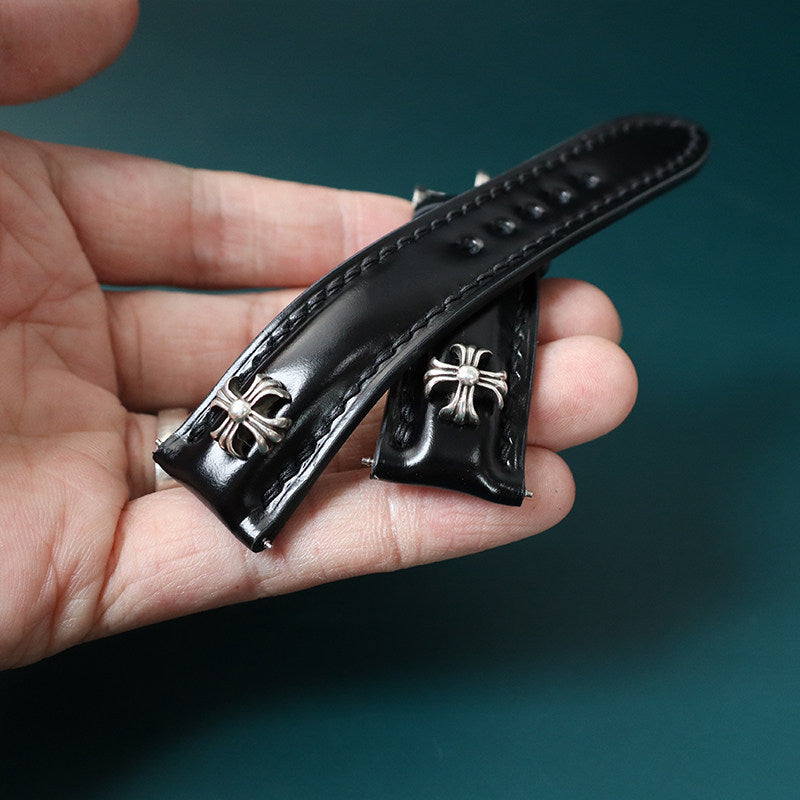 Handcrafted Horsehide Leather Watch Strap with Silver-Tone Hardware for Panerai Watches - Vintage & Premium Aesthetic