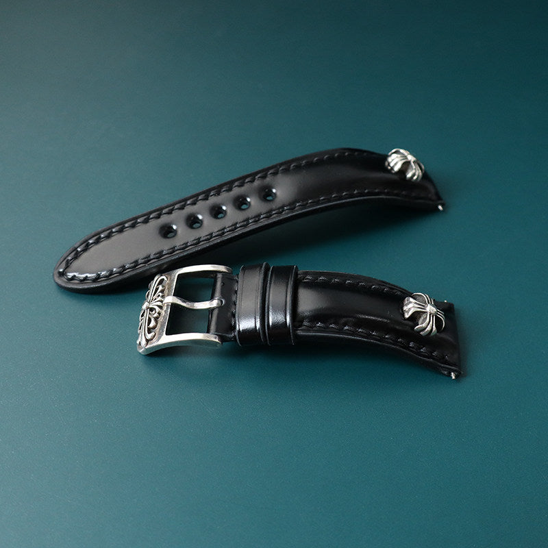 Handcrafted Horsehide Leather Watch Strap with Silver-Tone Hardware for Panerai Watches - Vintage & Premium Aesthetic