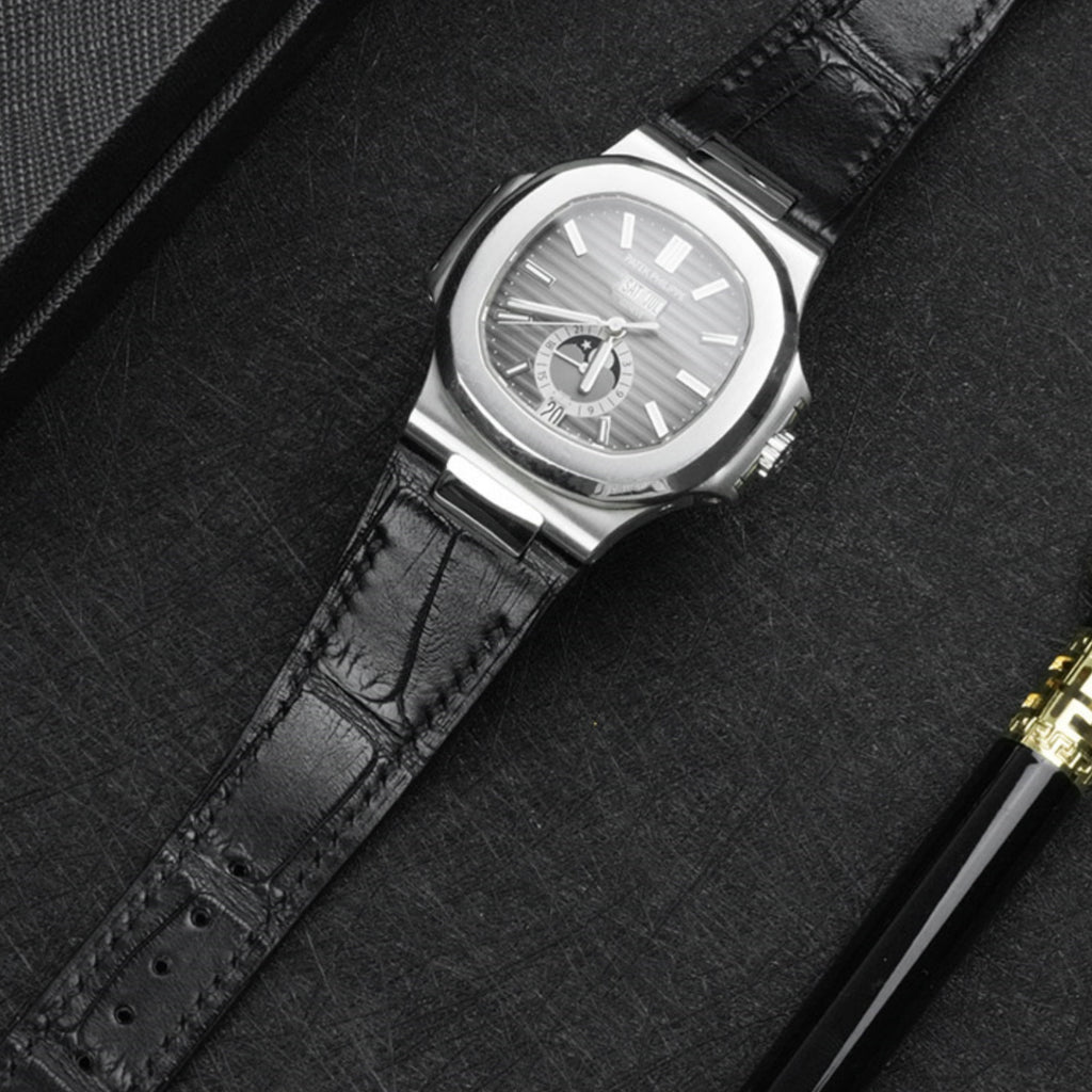 Fits Patek Philippe Nautilus ALLIGATOR leather watch strap + buckle