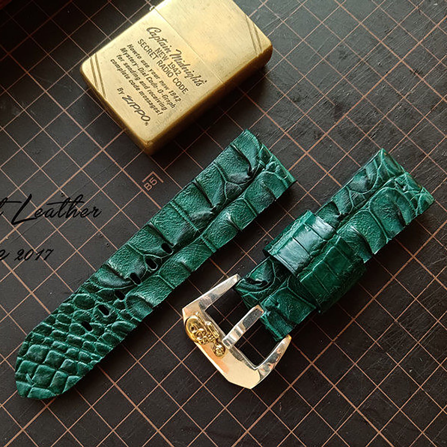 Custom Crocodile Backbone & Tail Leather Watch Strap - Personalized Design, Sweat-Resistant, Premium Pin Buckle
