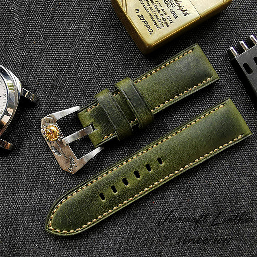 Handcrafted Italian Cracked Leather Watch Strap - Thickened Blue Version, Original Factory-Fitted