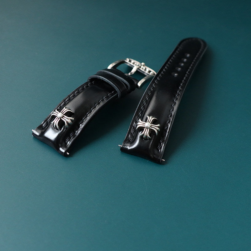 Handcrafted Horsehide Leather Watch Strap with Silver-Tone Hardware for Panerai Watches - Vintage & Premium Aesthetic