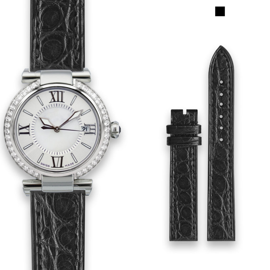 Fits Chopard Imperiale watch strap, black ALLIGATOR leather with circular grain