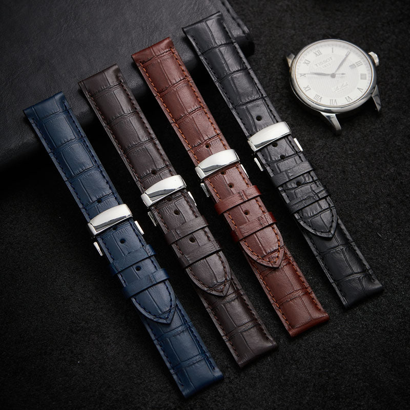 Genuine Leather Strap for Tissot 1853 Men's Original Le Locle, Carson, Chemin des Tourelles T41 with Butterfly Clasp