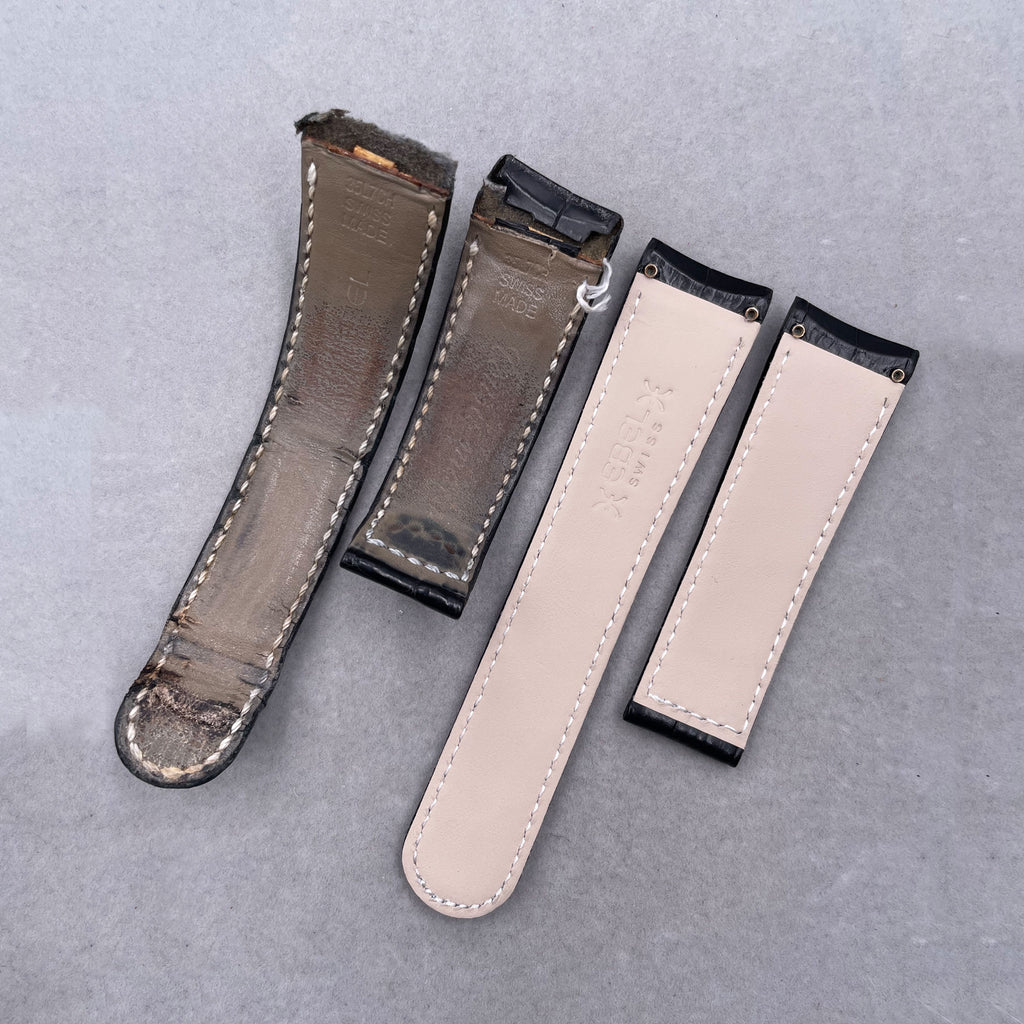 Genuine Alligator Leather & Calfskin Watch Strap for Ebel 22mm, Replacement Watch Band