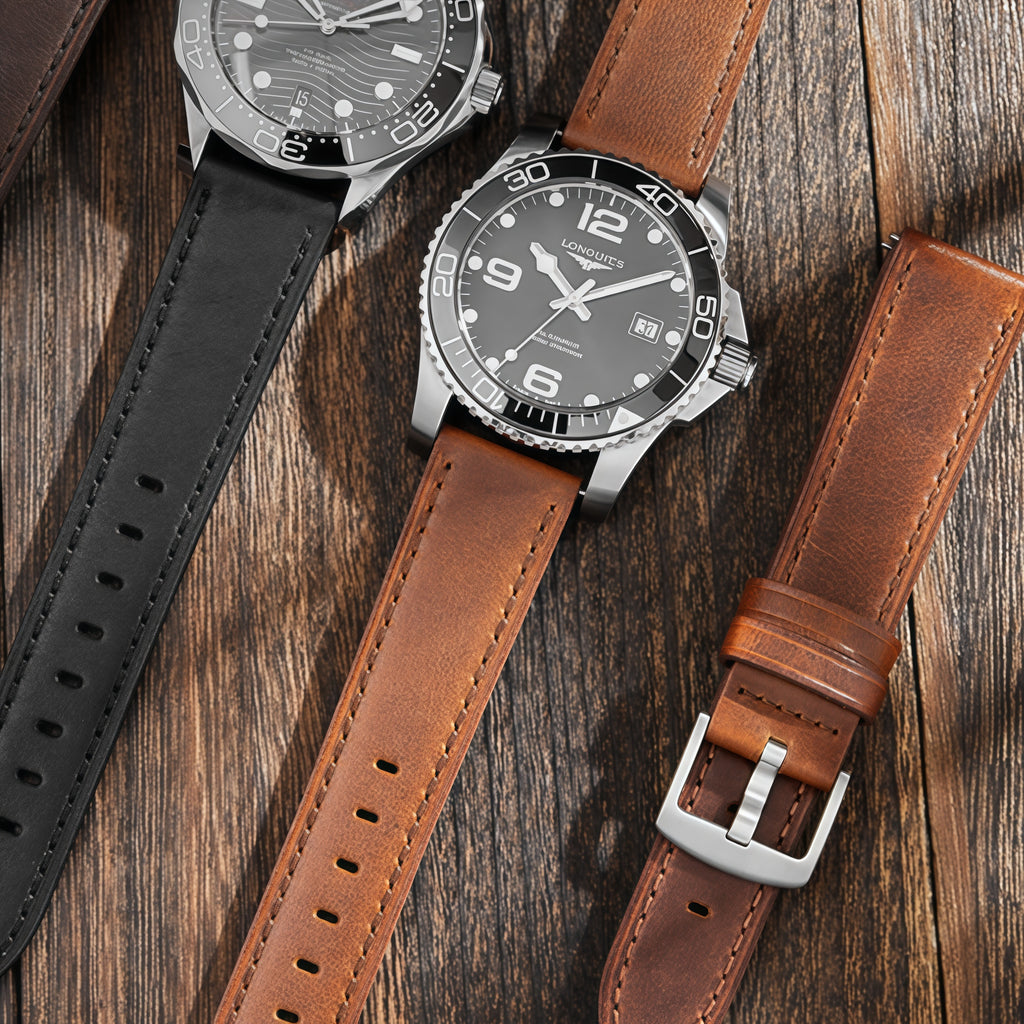 Genuine leather watch strap for men, vegetable-tanned calfskin, quick release, fits Longines, Mido, Omega, Tissot, Citizen