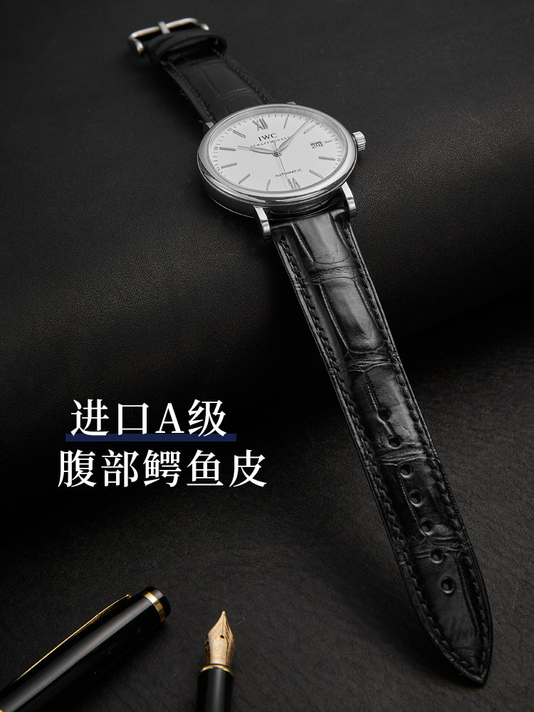 Double-sided alligator leather watch strap, genuine leather for men and women, fits Omega, Jaeger-LeCoultre, IWC, Vacheron Constantin, Blancpain, Montblanc series watches.