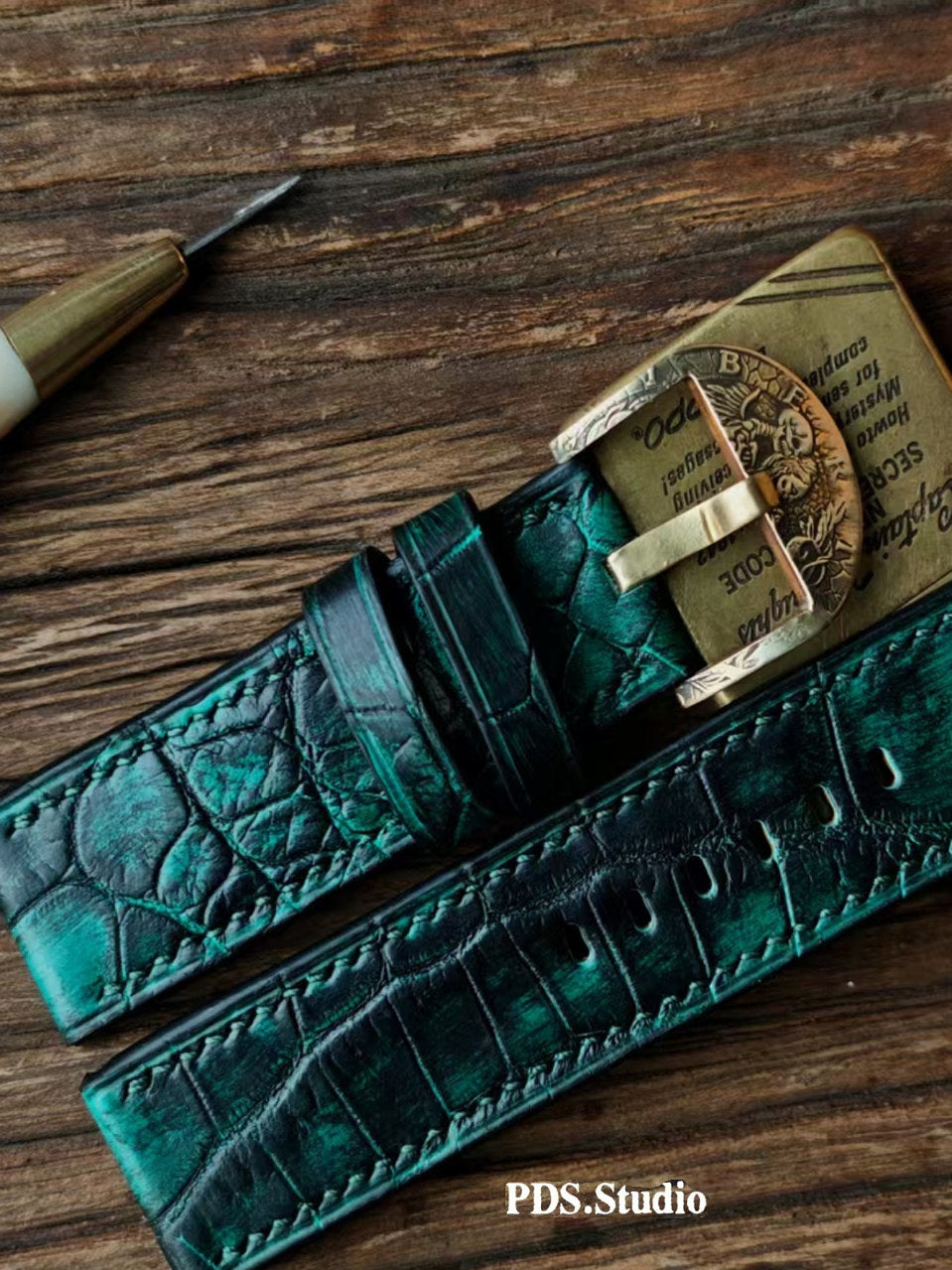 Handmade Custom American Vintage Sanded American Alligator Leather Watch Strap - Matte, Distressed, Black, Custom Pin Buckle