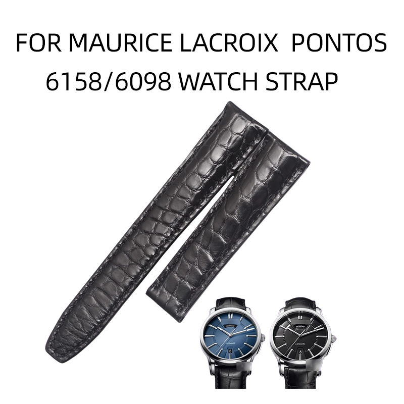 American alligator watch strap, fits Maurice Lacroix Pontos PT6158 PT6098 men's watch, genuine leather 20MM