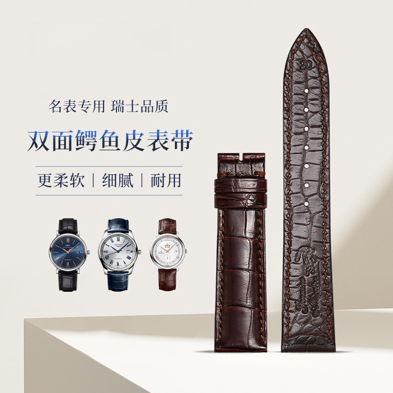 Double-sided alligator leather watch strap, genuine leather for men and women, fits Omega, Jaeger-LeCoultre, IWC, Vacheron Constantin, Blancpain, Montblanc series watches.