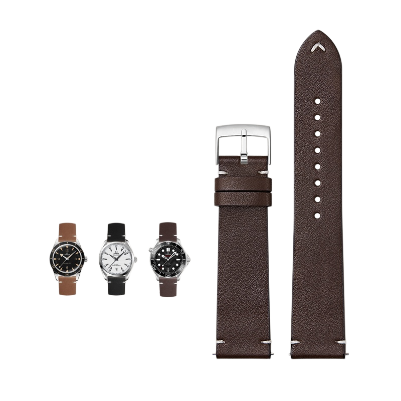 Genuine leather watch strap for Omega, fits De Ville, Speedmaster, Seamaster, Heritage series, men's vintage two-piece design