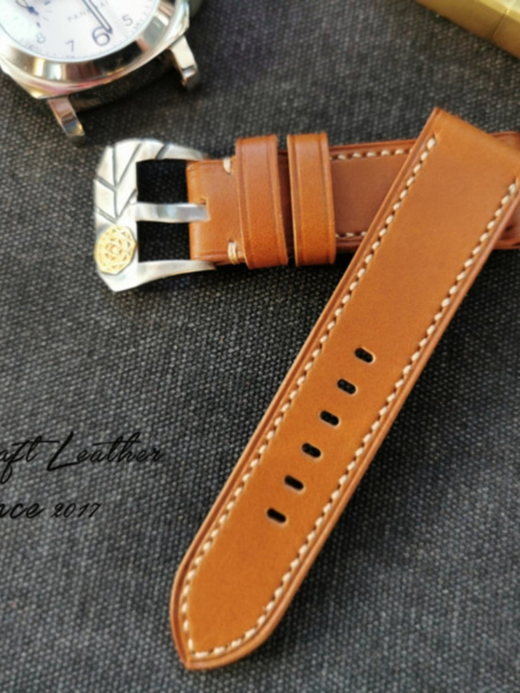 Handmade Custom Light Brown Tan Italian Leather Watch Strap - Vintage American Style, Soft, Thickened, Durable, Pin Buckle