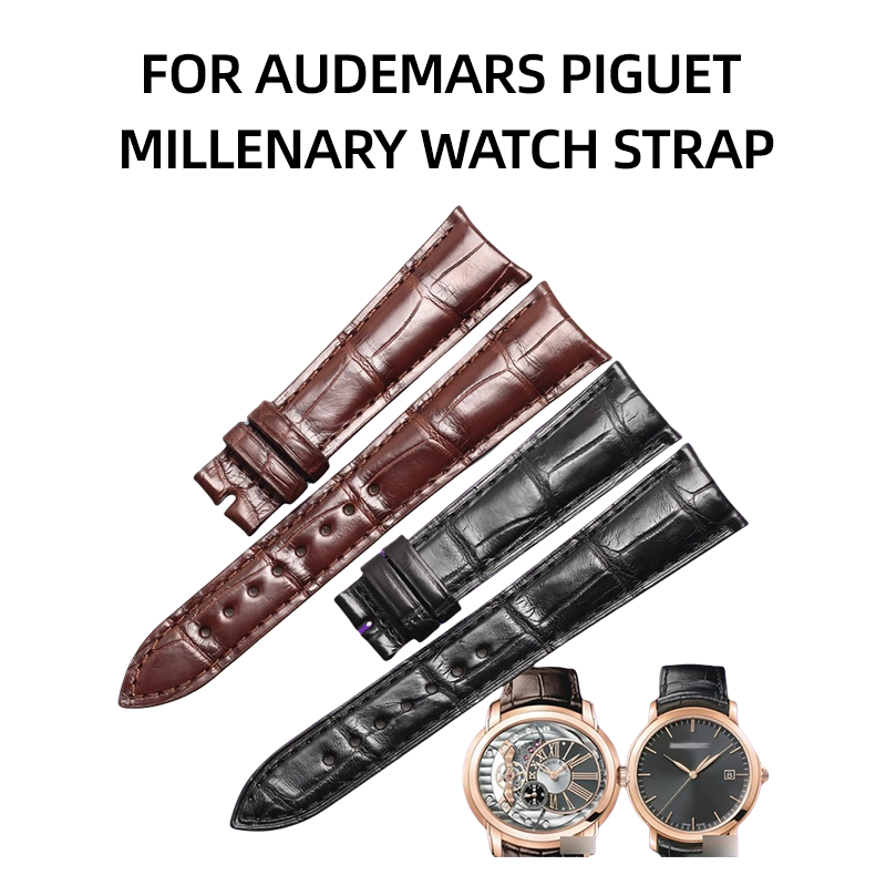 Genuine ALLIGATOR watch strap, replacement for AP Royal Oak Millennium 15350OR.OO.D093CR.01, Jules Audemars 15170OR.OO.A002CR.01curved end, for men
