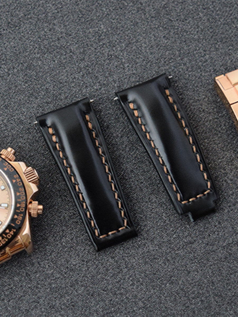 Handmade Cowhide Watch Strap for Rolex Oyster Perpetual Submariner (Black/Green), Yacht-Master, and Daytona (Rainbow)