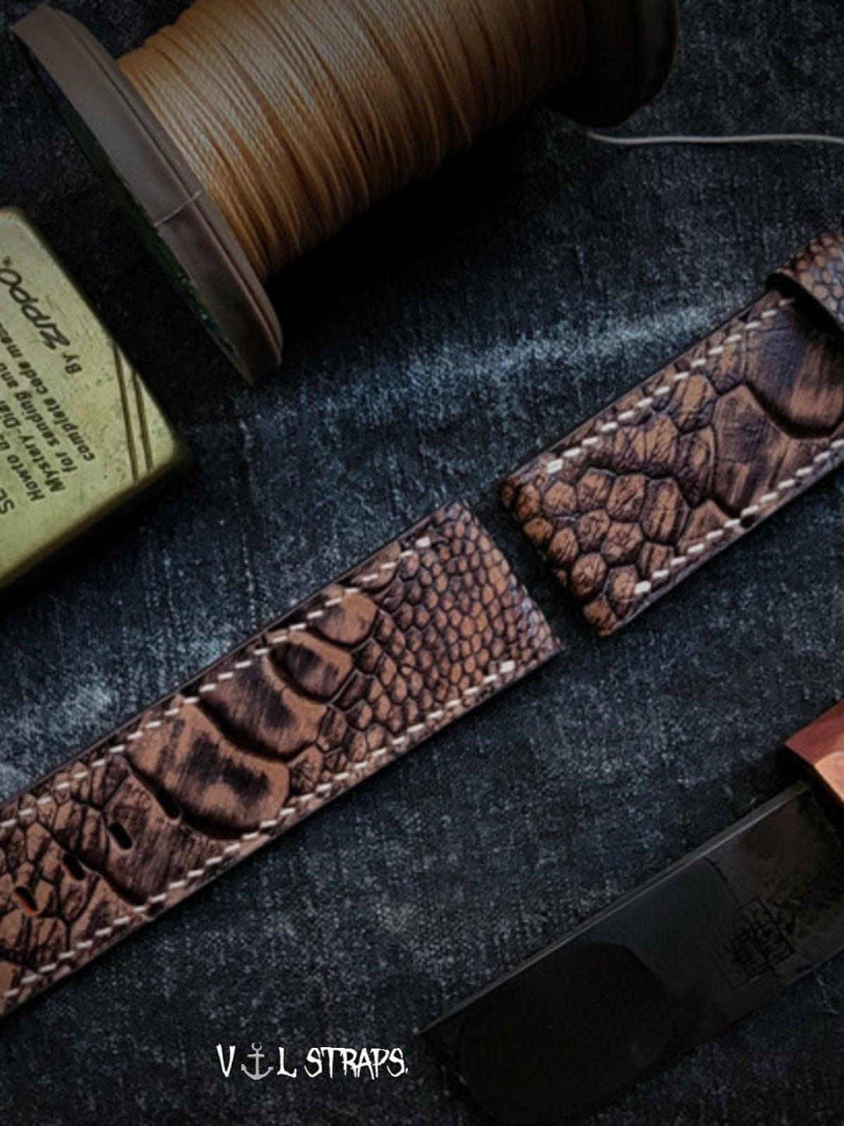 Handmade Custom Vintage Brown Ostrich Foot Leather Watch Strap - Cracked Texture, Soft, Pin Buckle, Thickened