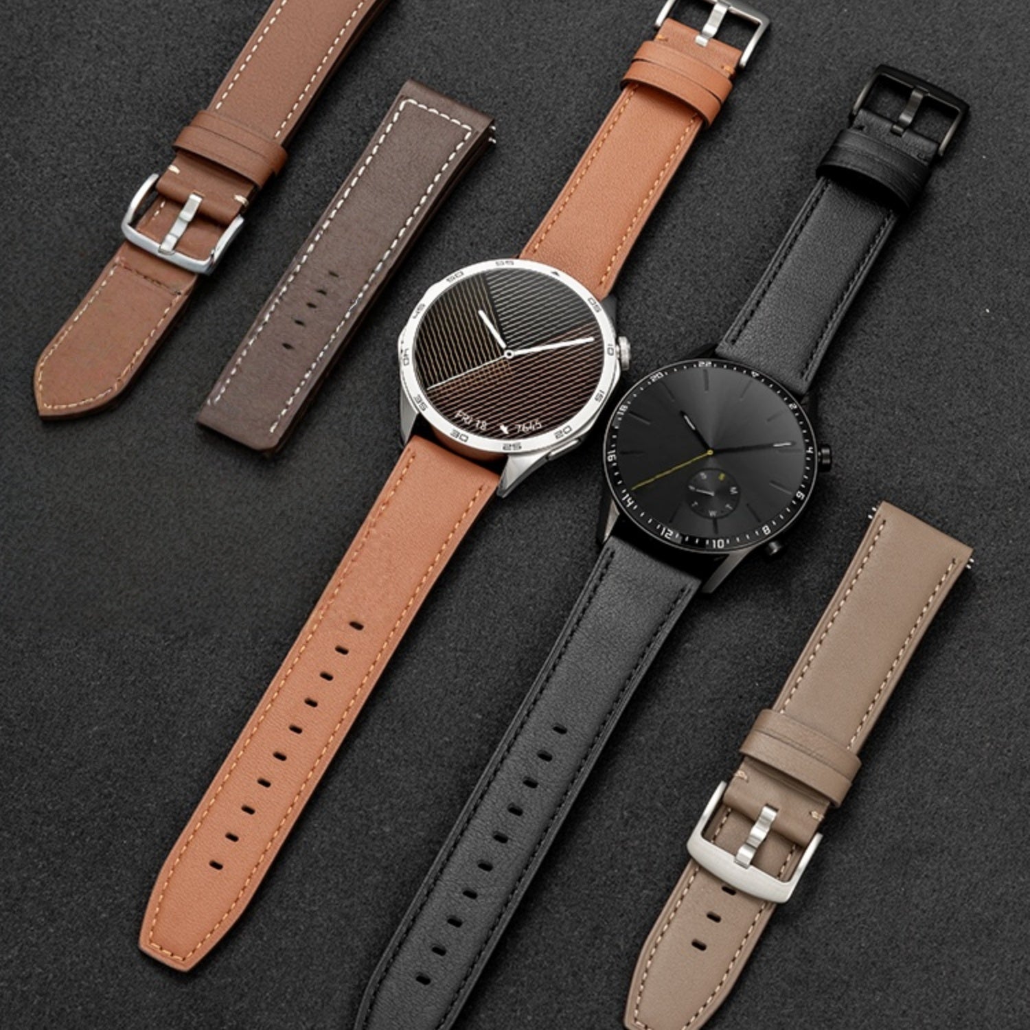 Genuine Calf Leather Smart Watch Band for Men, Compatible with HUAWEI Watch GT6, GT5, GT4, GT3 Pro, Ultimate Design, Buds, Watch6, Watch5, Watch4, Fit